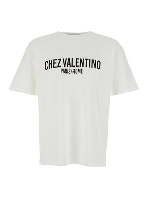 Valentino 'Chez' White Crewneck T-Shirt with Maxi Logo Print on the Front in Cotton Man
