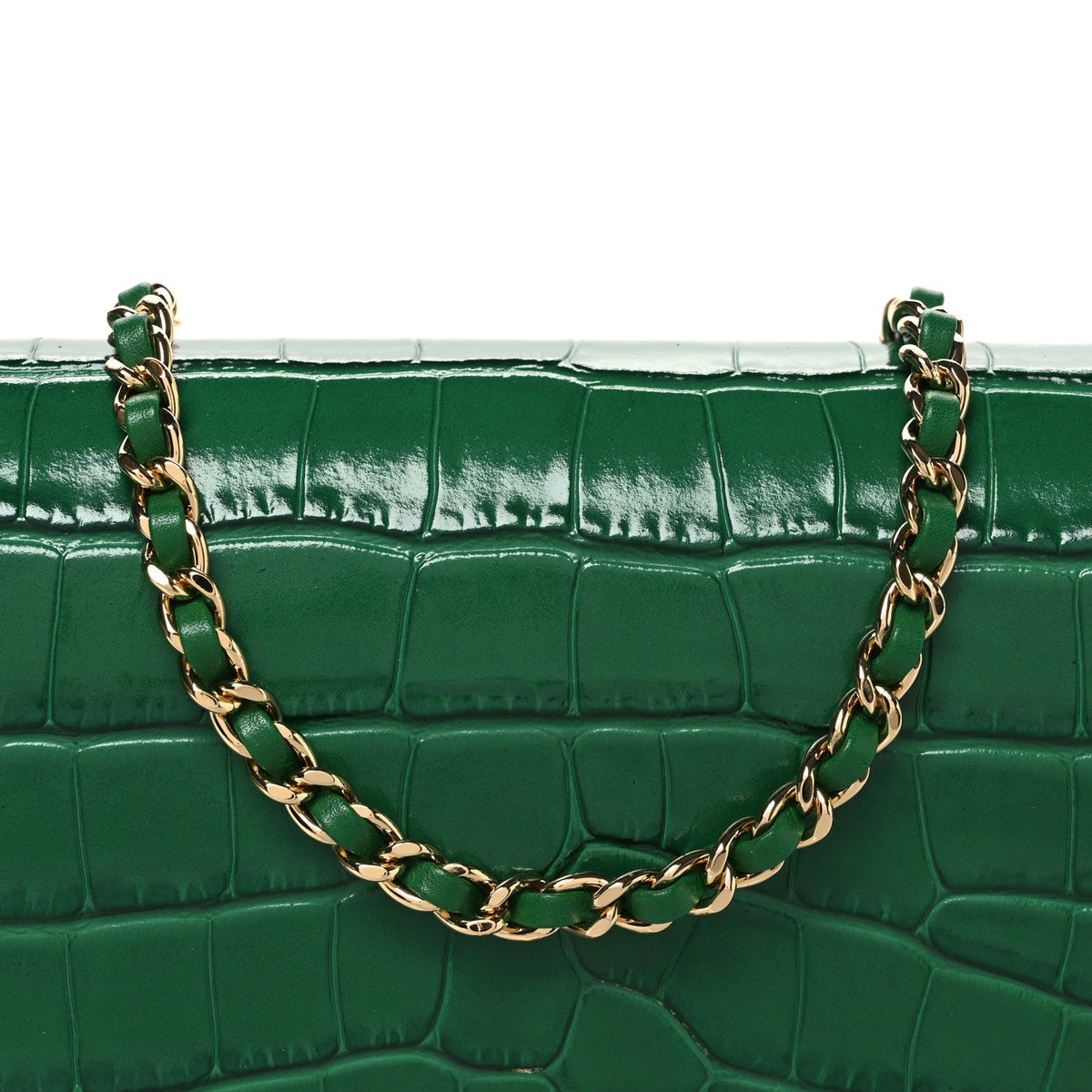 Chanel Calfskin Crocodile Embossed Turn Around Mini Flap Emerald