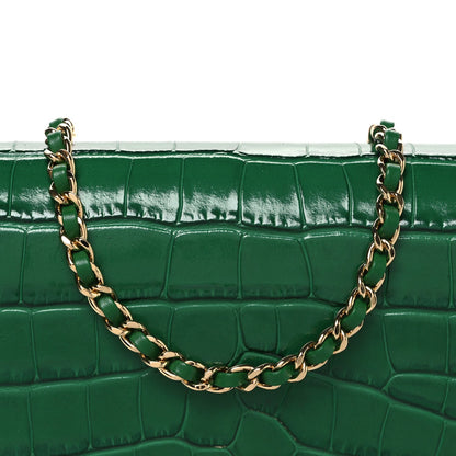 Chanel Calfskin Crocodile Embossed Turn Around Mini Flap Emerald