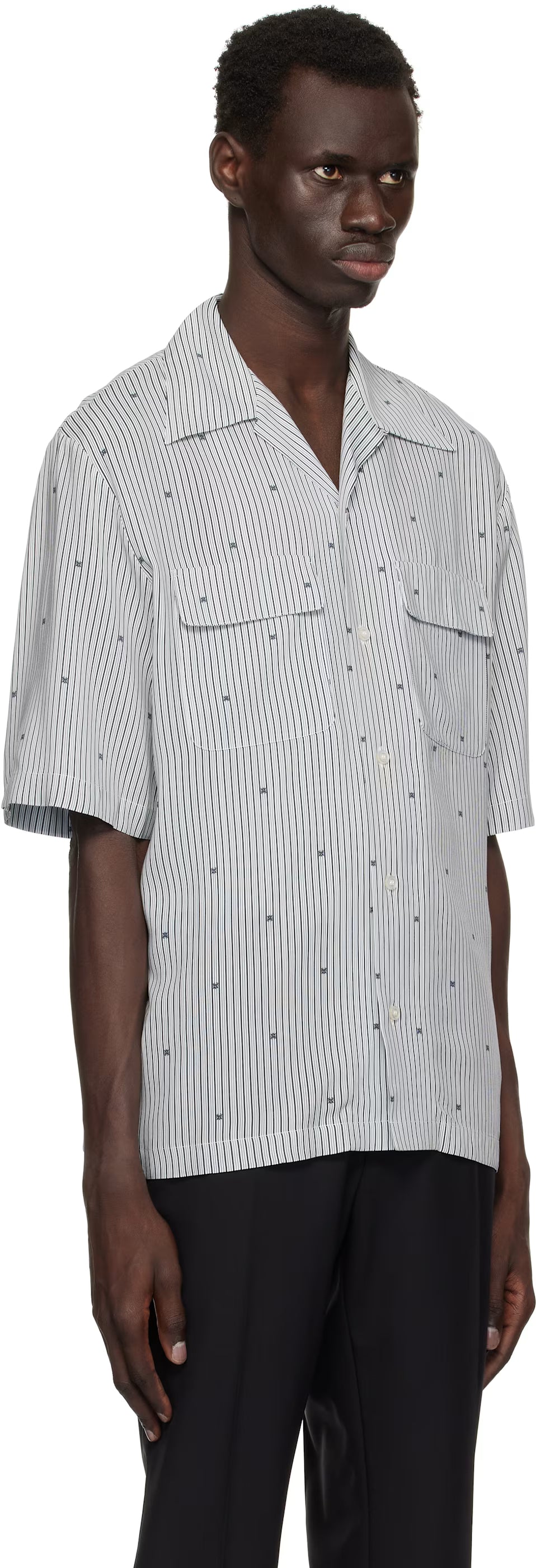 Black & White 'MA' Pinstripe Camp Shirt