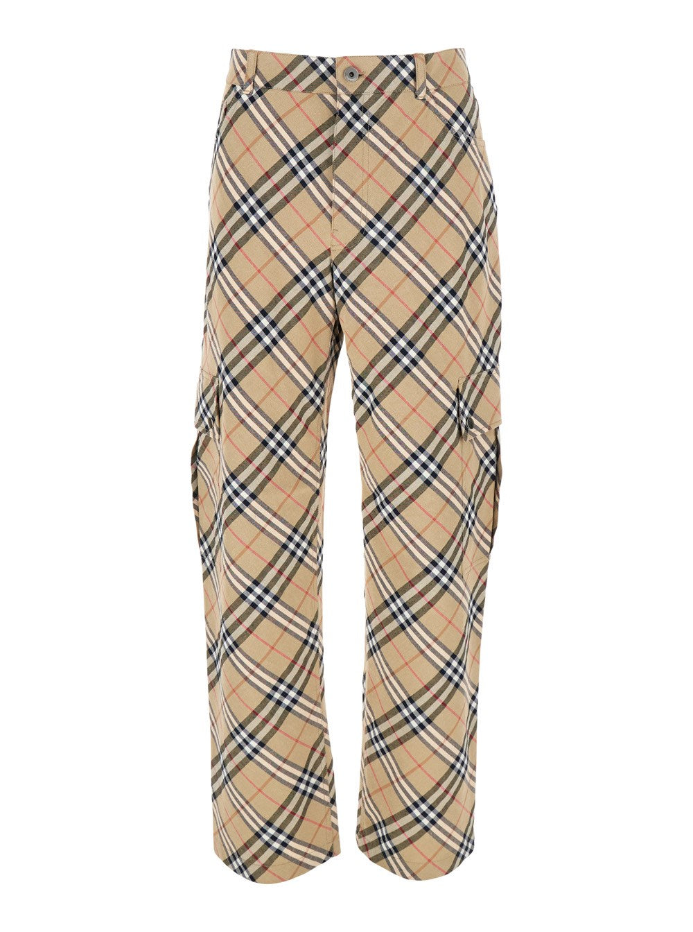 Burberry Beige Cargo Pants with Vintage Check Motif in Linen and Cotton Blend Man