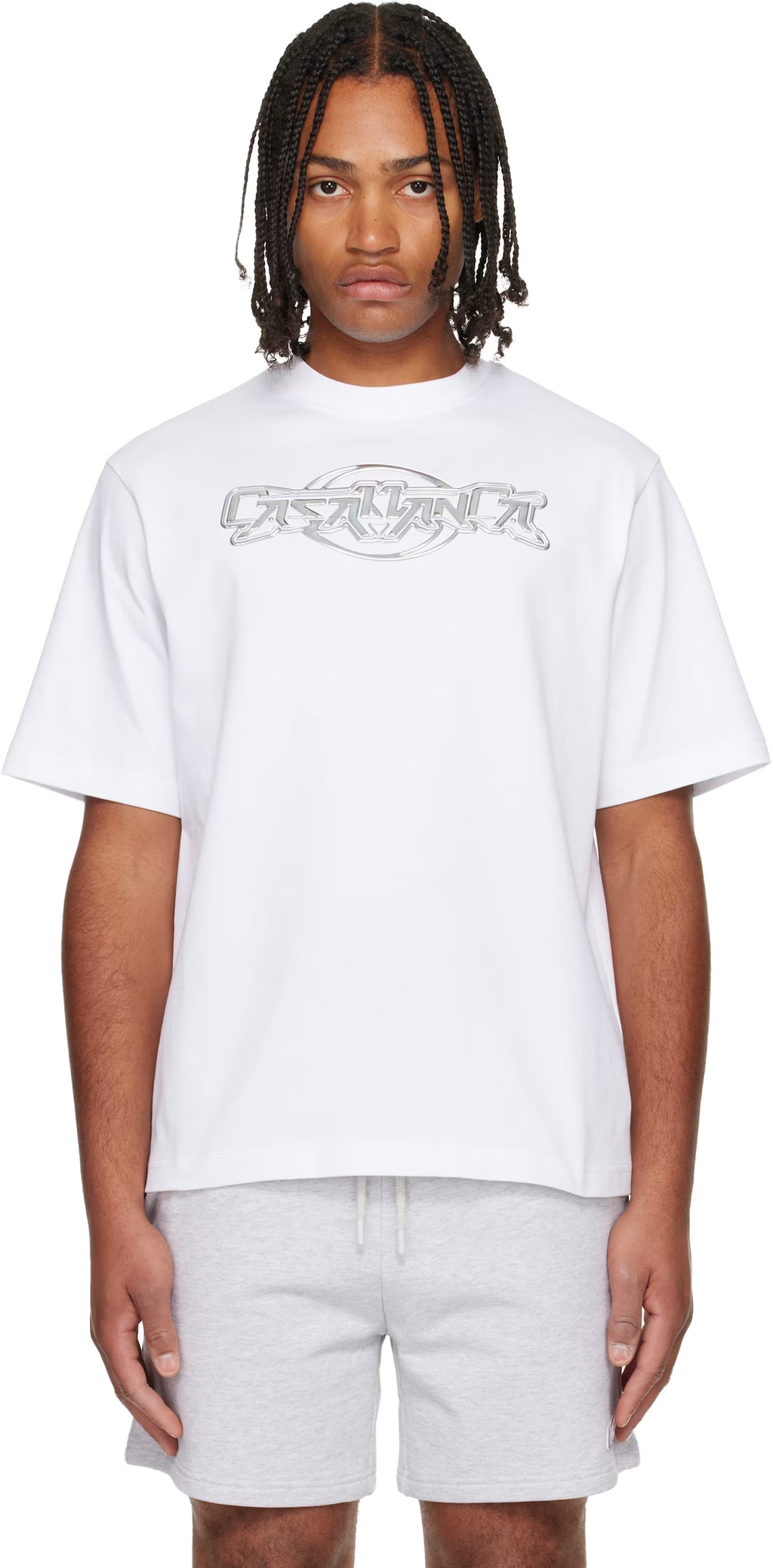 White 'Casablanca' Chrome Oversized Short Sleeve T‑shirt