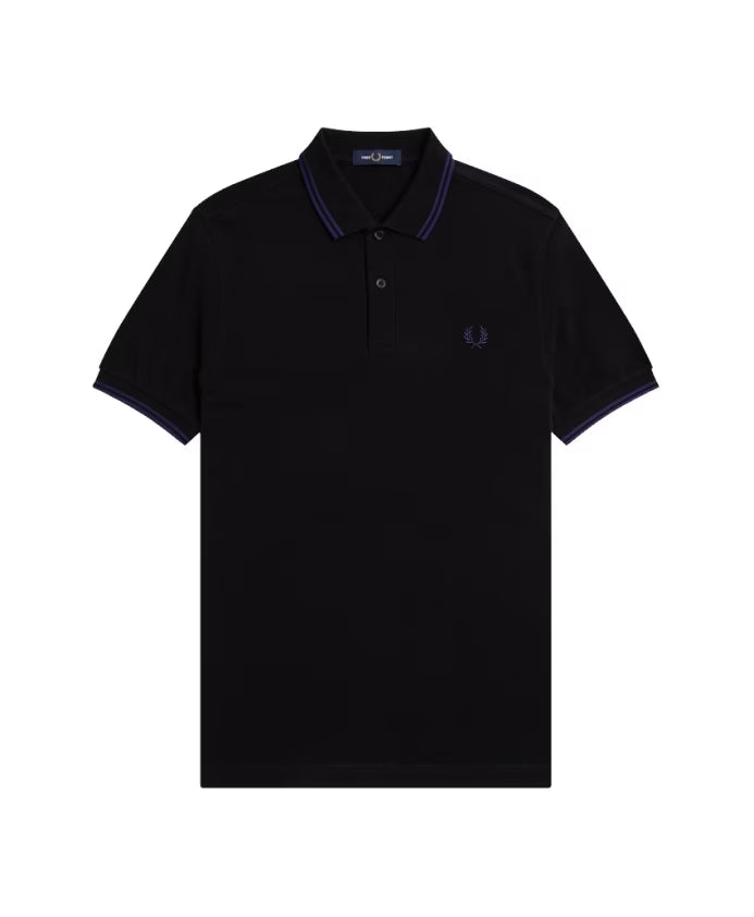 Fred Perry Slim Fit Twin Tipped Polo in Black/French Navy