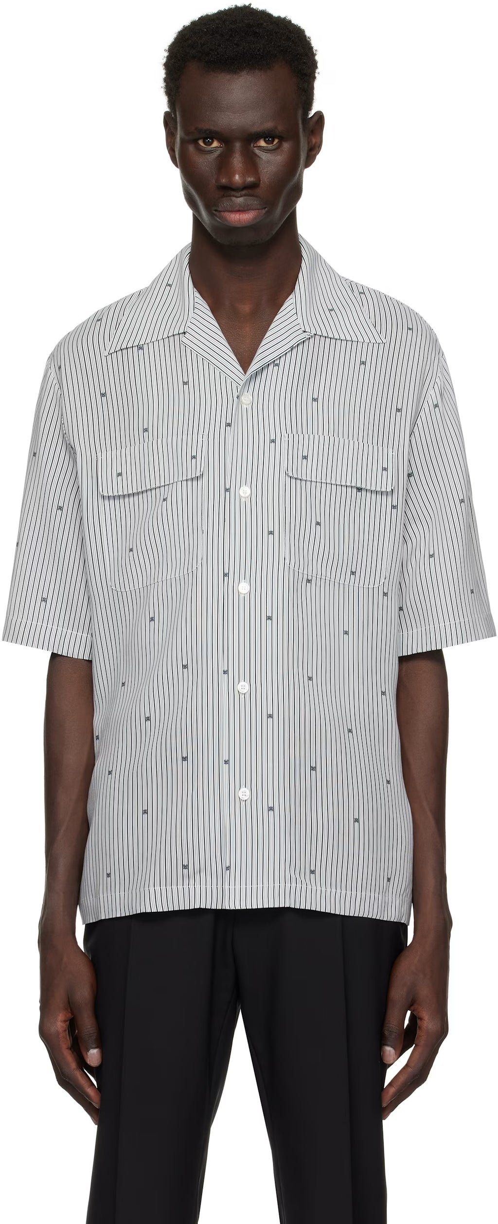 Black & White 'MA' Pinstripe Camp Shirt