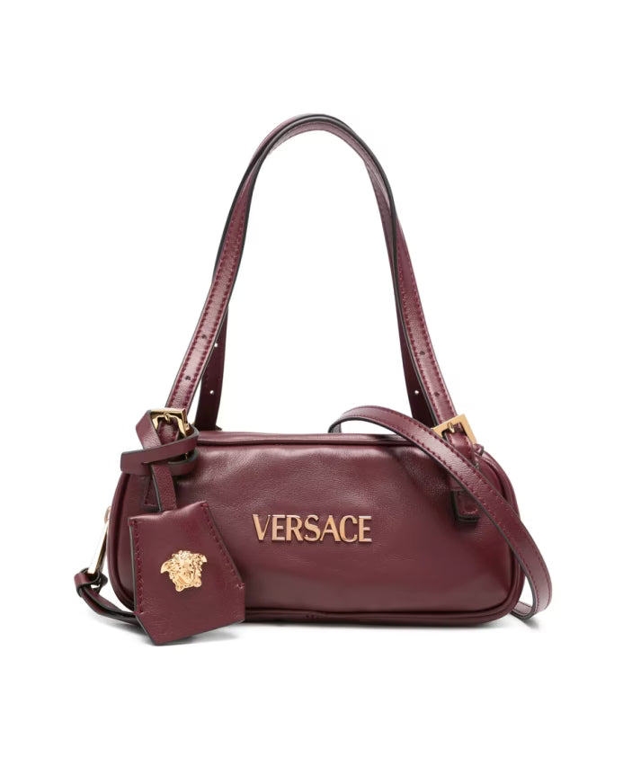 Red Leather Handbag with Gold Logo