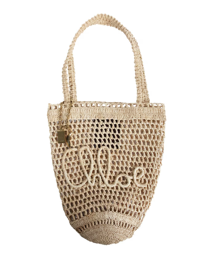 Raffia Banana Bag with Gold Chain