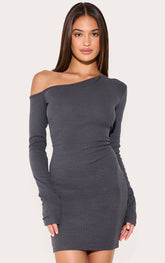 Charcoal Rib Asymmetric Mini Dress