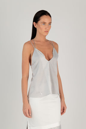 STRIPED X-BACK SATIN V CAMI