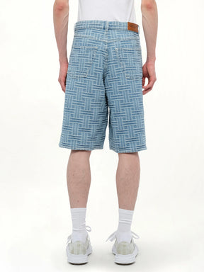 Kenzo Weave Straight Shorts in Blue Denim