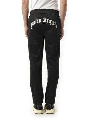 Back Curved Logo Track Pants in Black/Off White