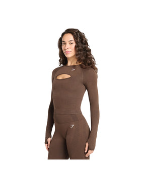 Gymshark Vital Long Sleeve Cut Out Top Body fit Espresso Marl