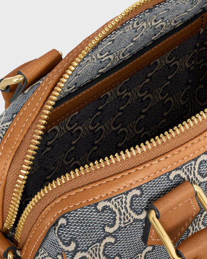 CELINE SMALL BOSTON IN TRIOMPHE JACQUARD AND CALFSKIN