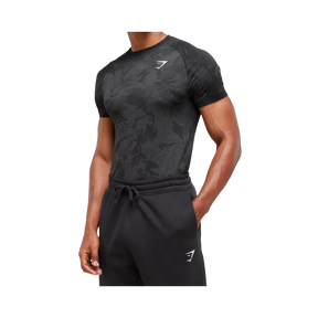 Gymshark Geo Seamless T-Shirt Slim Fit Black/Charcoal Grey