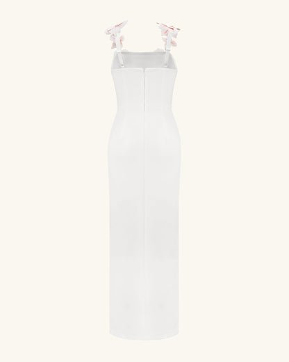 Flower Embroidered Dress - White/Pink