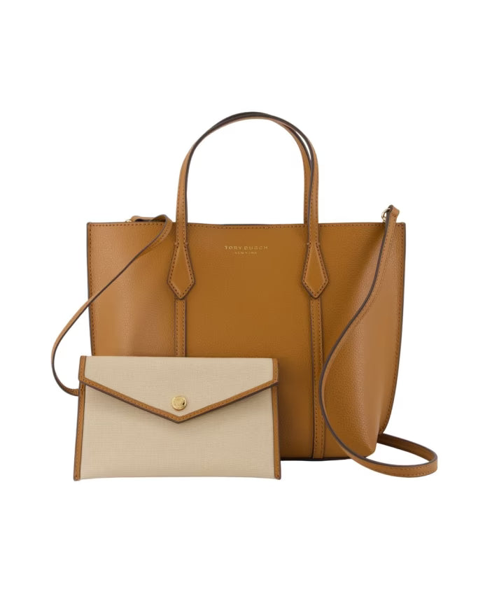 Brown Leather Zip Purse with Handles