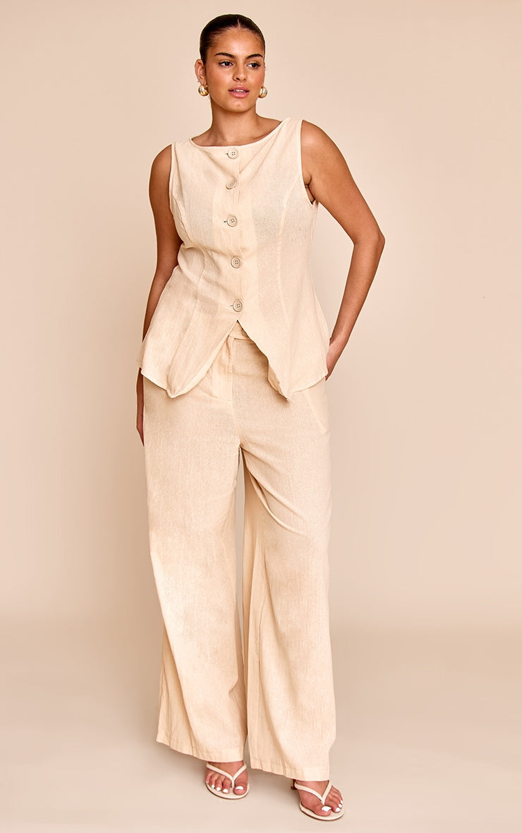 Plus Sand Stripe Linen Look Wide Leg Trousers