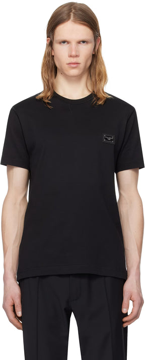 Dolce&Gabbana Black Cotton Branded Tag T-shirt