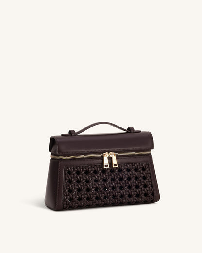Thea Large Woven Top Handle Bag - Dark Red