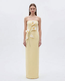 Floral Appliqué Strapless Dress - Cream Ivory