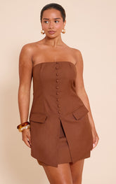 Shape Chocolate Tailored Button Front Mini Dress