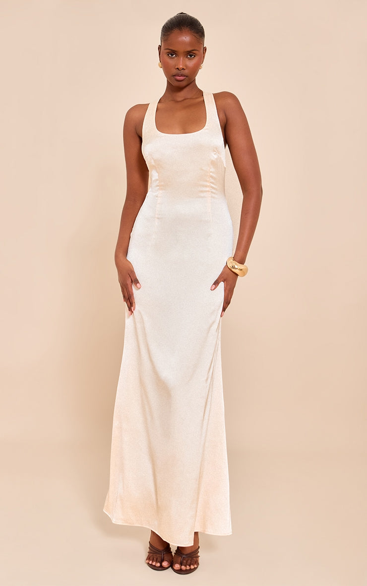 Natural Satin Cross Back Midaxi Dress