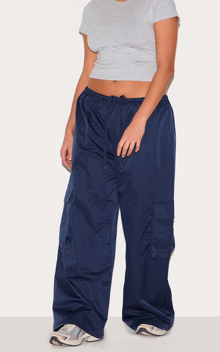 Plus Navy Drawstring Cargo Pocket Detail Straight Leg Trousers