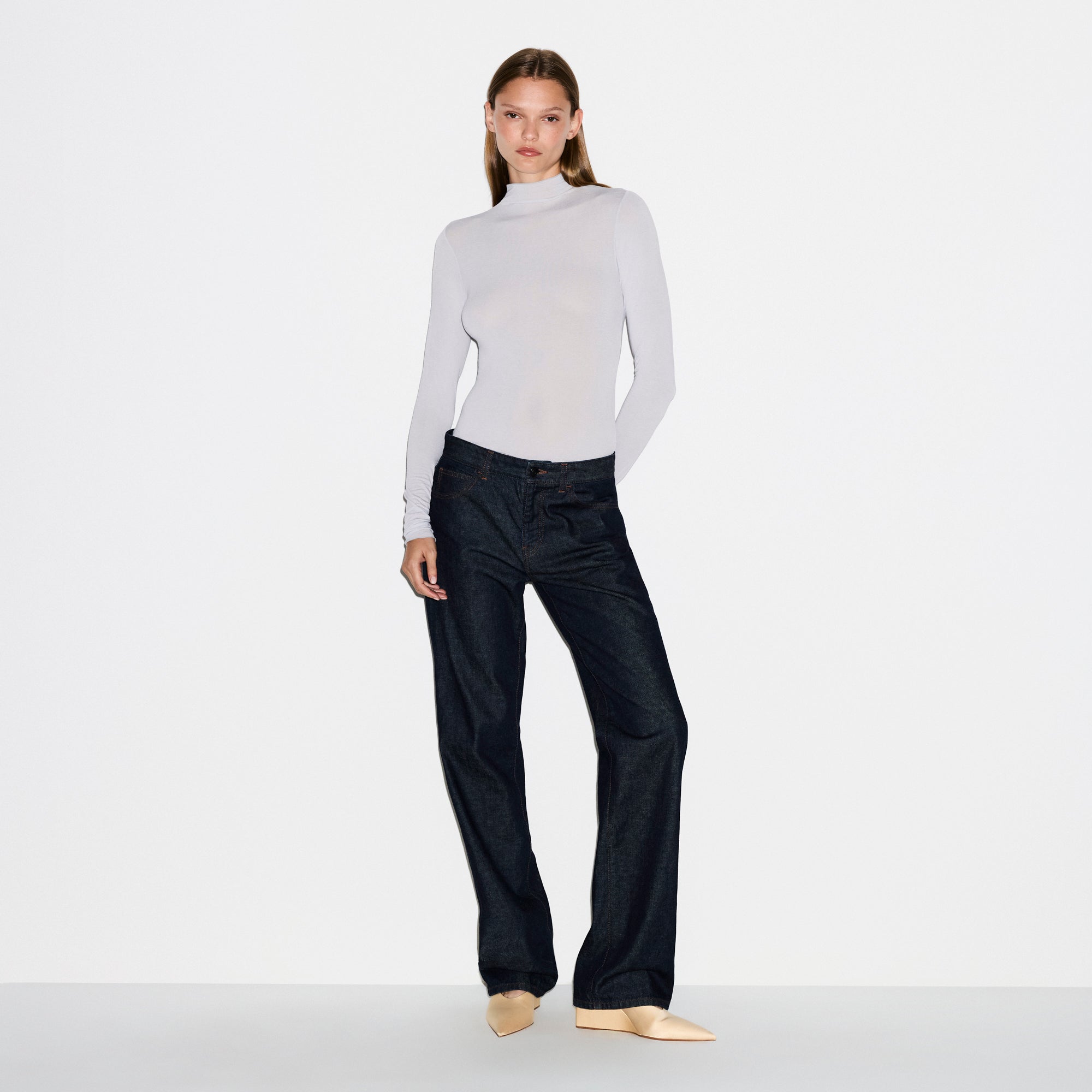 Sheer Modal Long Sleeve Turtleneck Bodysuit