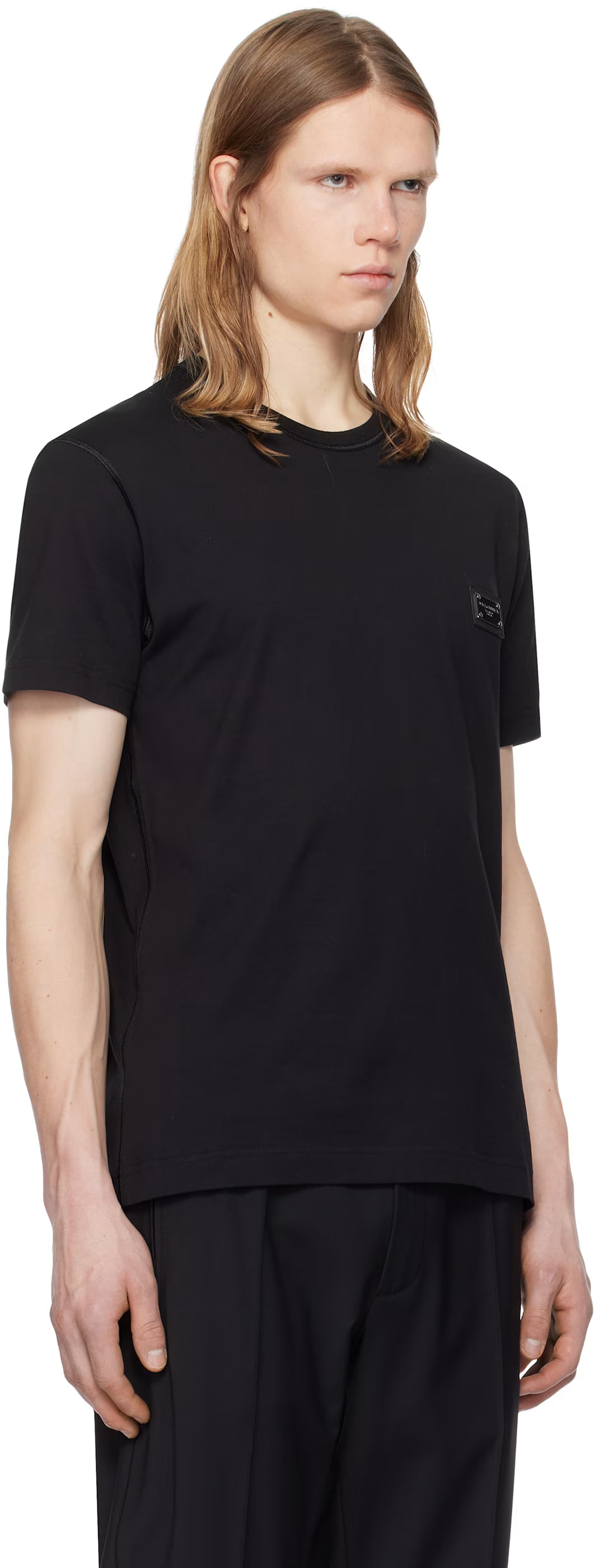 Dolce&Gabbana Black Cotton Branded Tag T-shirt