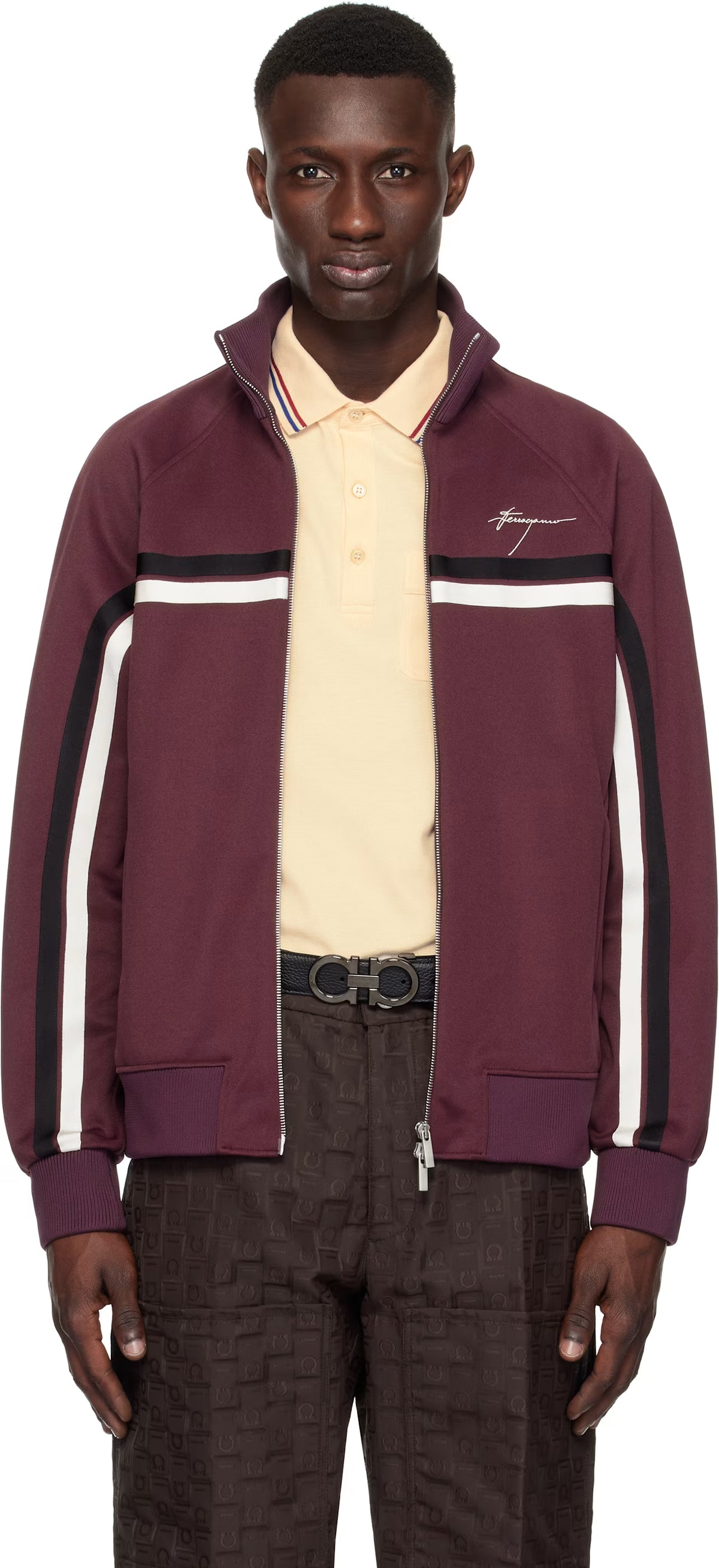Ferragamo Burgundy Sporty Zip Up Track Jacket