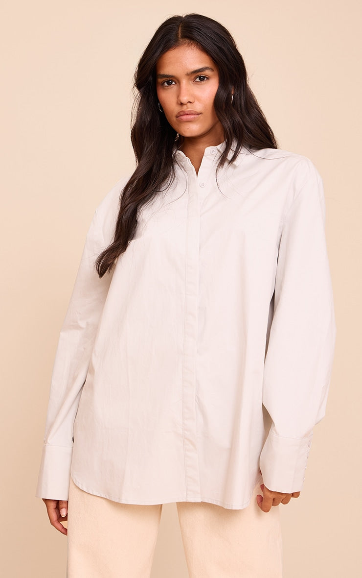Light Grey Cotton Oversized Cuff Shirt