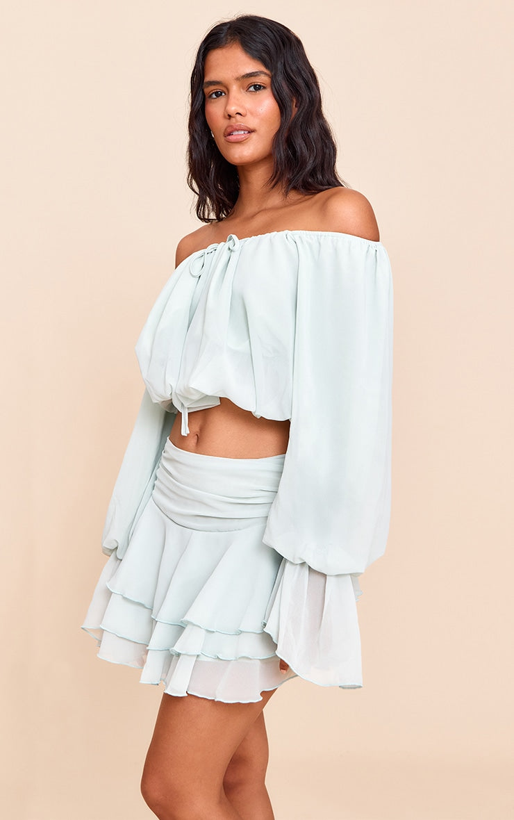 Sage Chiffon Layered Mini Skirt