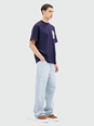 Msgm Blue Crewneck T-Shirt with Patch on the Front and Logo Lettering on the Back in Cotton Man