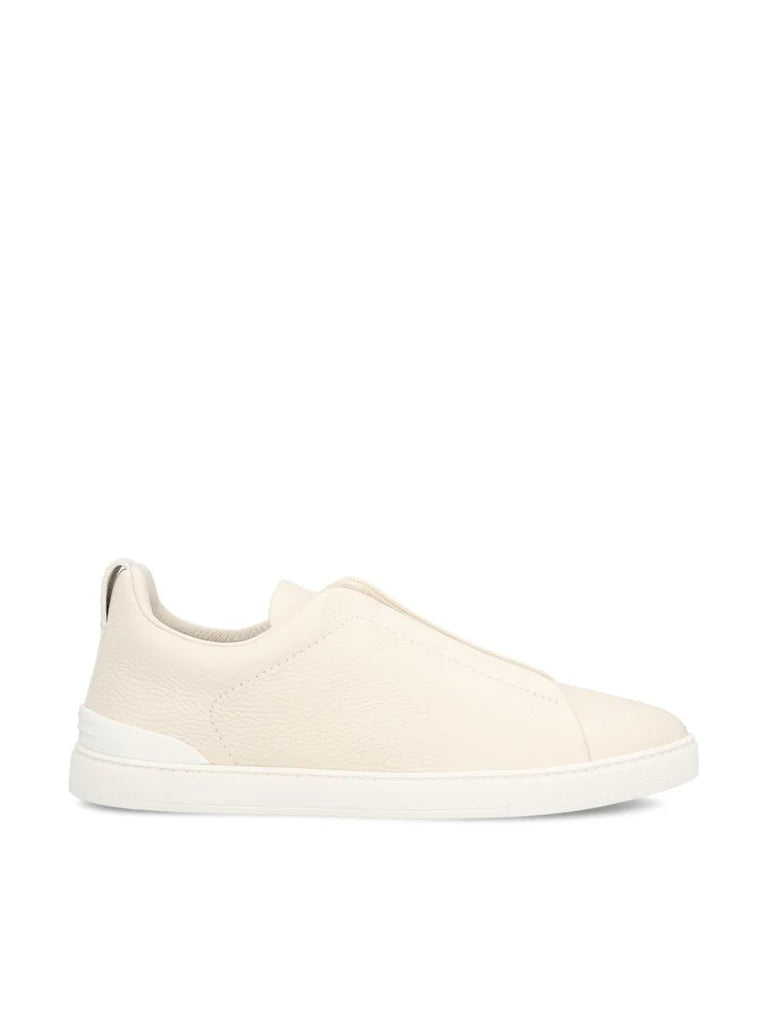 Zegna Men’s Triple Stitch™ White Deerskin Slip-On Sneakers – Made in Italy | Iconic Luxury Footwear