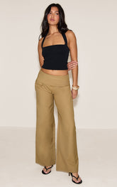 Latte Tailored Woven Foldover Straight Leg Trousers