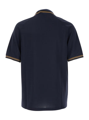 Fendi Blue Polo with All-Over Tone-on-Tone FF Motif and Fendi Club Patch on the Front in Tech Fabric Man