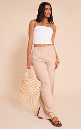 Stone Peachskin Wide Leg Trousers