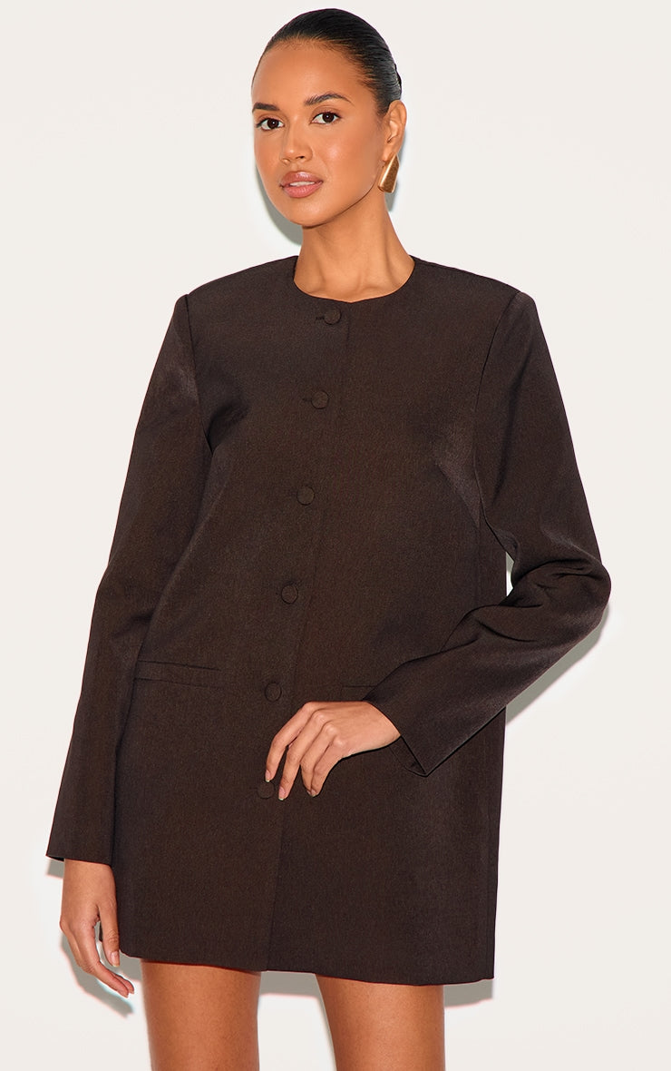Deep Chocolate Woven Oversized Crew Neck Blazer Dress