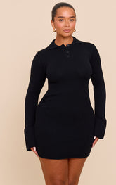 Shape Black Knitted Polo Mini Dress