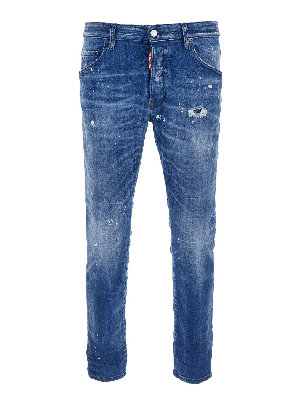 Dsquared2 'Skater' Blue Jeans with Logo Patch on the Rear and Distressed Effect in Denim Man