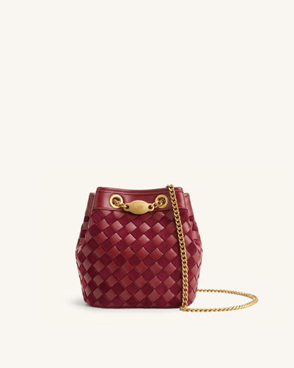 Yara Faux Suede Hand-Woven Bucket Bag - Pink