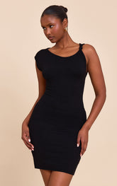 Black  Knit Asymmetric Knot Detail Mini Dress