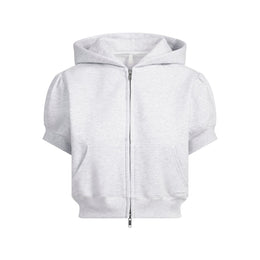 Cotton Fleece Bubble Sleeve Cropped Zip Up