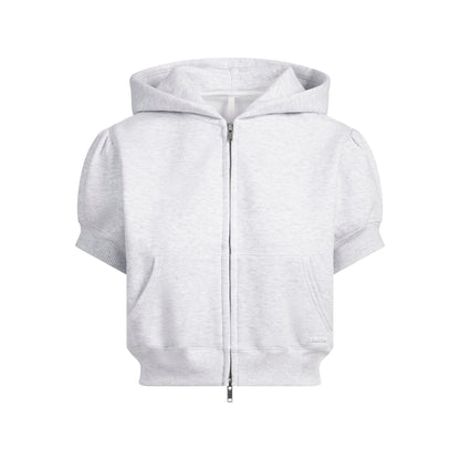 Cotton Fleece Bubble Sleeve Cropped Zip Up