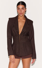 Petite Chocolate Cinched Waist Blazer