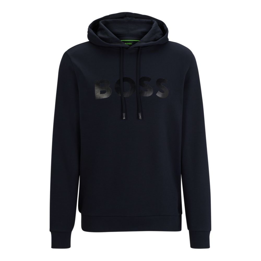 Hugo Boss cotton-piqu relaxed-fit hoodie with logo artwork - Size: S Hoodies | Shop From The Mirage