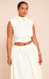 Shape Butter Cream Sleevless Cinched Waist Shirt