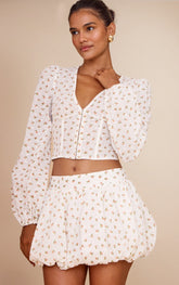 White Rose Ditsy Print Puffball Skirt