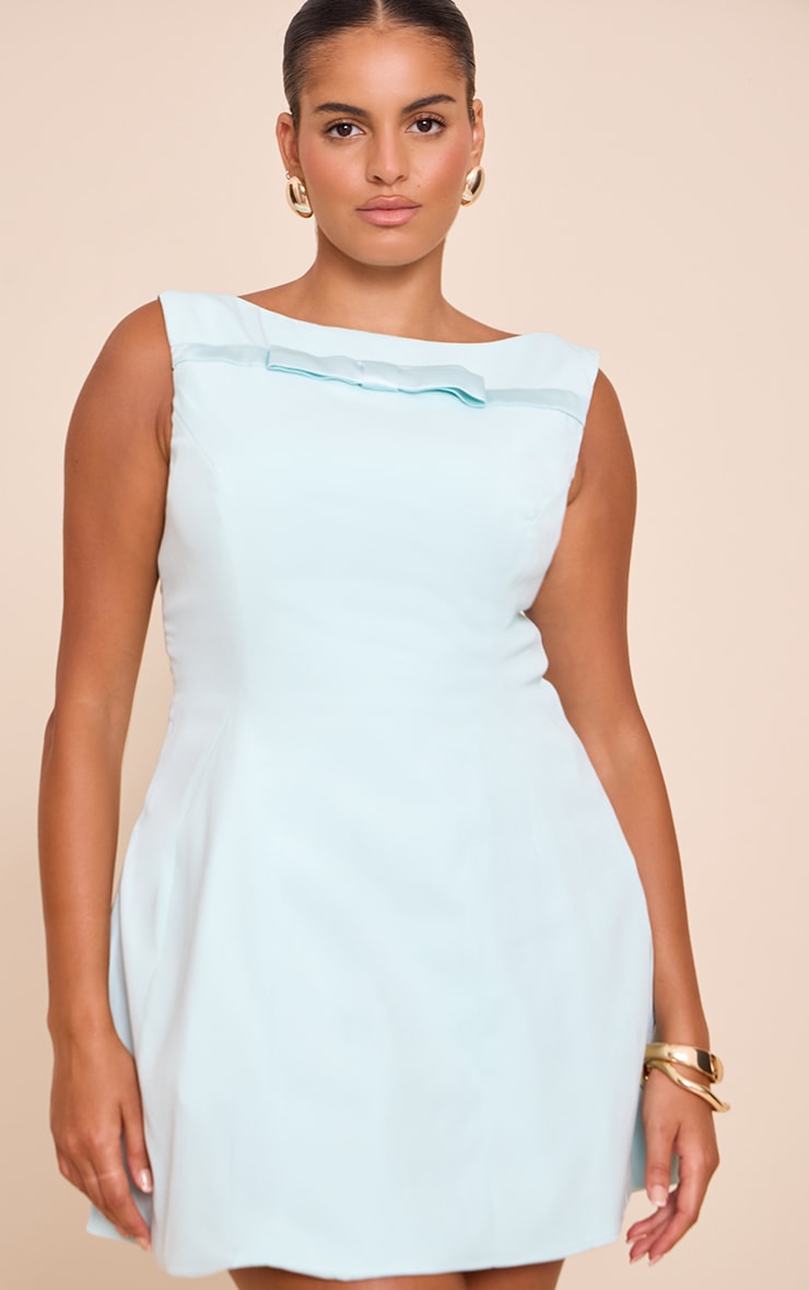 Plus Iced Mint Tailored Bow Detail A-line Dress