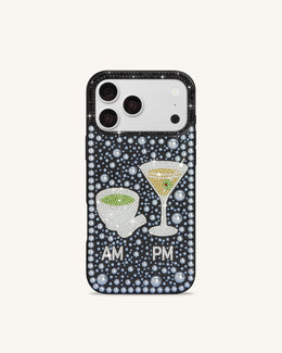 Pearl Martini Embellished Phone Case - Black