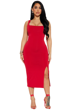 Kiss Me Sleeveless Midi Dress - Red